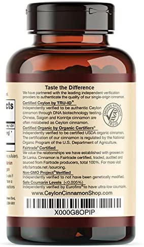 Organic Ceylon Cinnamon (100% Certified) Supplement, 90 Capsules by Ceylon Cinnamon Shop