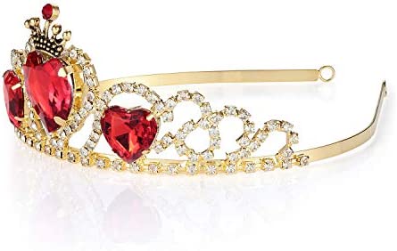 Evie Red Heart Tiara and Necklace Descendants Crown & Pendant Jewelry Set Queen of Hearts Costume Fan Jewelry Accessories for Party