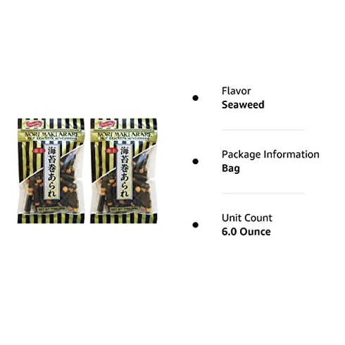 Japanese Shirakiku Nori Maki Arare Rice Crackers With Seaweed Snack 3oz (Pack of 2)
