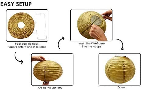 UNIQOOO 18PCS Metallic Gold Christmas Paper Lantern Set, Assorted Hanging Gold Japanese Paper Lantern Wedding Decoration, Reusable Easy Assemble, For New Year Birthday Baby Shower Party Favor Supplies