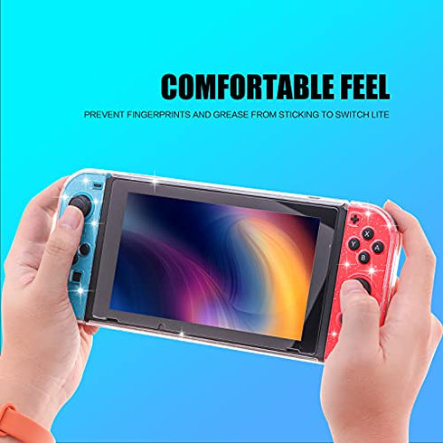 Switch Clear Glitter Case, Switch Protective Case with Tempered Glass Screen Protector and Thumb Grip Caps