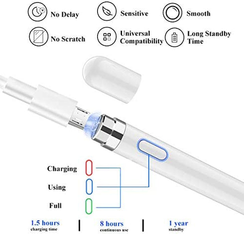 Stylus Pen Touch Screen Pencil: Active Stylus Pens Compatible for Apple iPhone iPad HP DELL Tablet Phone Laptop Chromebook Kindle Fire - Fine Point Digital Capacitive Drawing Pencil
