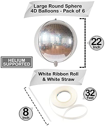 Giant, Silver Iridescent Disco Ball Balloons - 22 Inch, Silver Foil Balloon | Metallic Holographic Balloons, Disco Party Decorations | Holographic Party Decorations, Happy New Year Decorations 2023