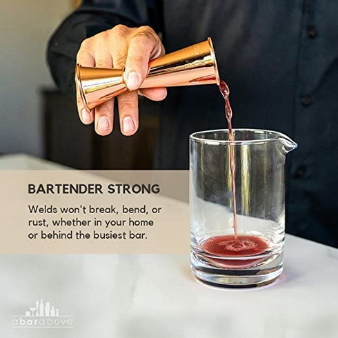 A Bar Above Bar Jigger - Copper-Finished Japanese Jigger with Measurements Inside - Cocktail Measuring Jigger - Steel Measuring Tool for Bartenders - Jigger 2 oz 1 oz - Jiggers and Pourers
