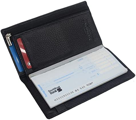 Genuine Leather Checkbook Cover Wallet Organizer with Credit Card Holder (Black)