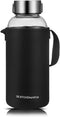 DE.KITCHEN&HIFUN 50 oz Sports Glass Water Bottle with Twist Cap, Clear Borosilicate Glass Water Bottle with Neoprene Sleeve, Large Glass Thermo for Coffee Fruit Vegetable Juice Nut Storage Tank