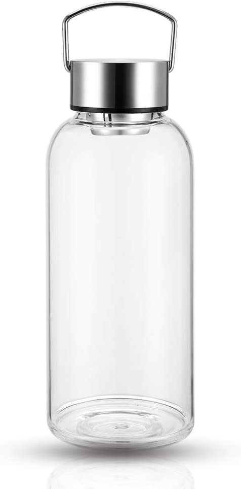 DE.KITCHEN&HIFUN 50 oz Sports Glass Water Bottle with Twist Cap, Clear Borosilicate Glass Water Bottle with Neoprene Sleeve, Large Glass Thermo for Coffee Fruit Vegetable Juice Nut Storage Tank