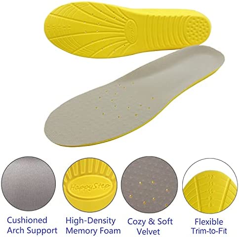 Happystep Shoe Insoles, Orthotic PU Memory Foam Insoles, Comfort Insoles Providing Arch Support, Cushioning, and Shock Absorption, Plantar Fasciitis Foot Pain Relief for Men and Women for Everyday Use (US M: 6-8 or W: 7-9)