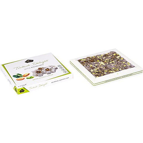Cerez Pazari Turkish Delight Pistachio Candy Gourmet Premium Vegan Sweets Medium Gift Box 14.8oz | Sweet Luxury Traditional Confectionery Soft Candy Dessert Glucose Free Lokum (Loukoumi) | Apprx.42 Pcs