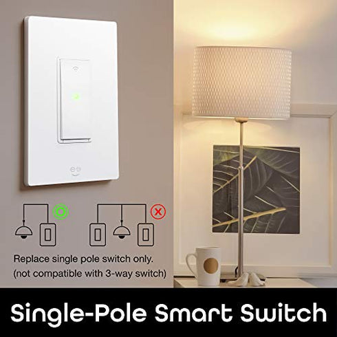 Geeni TAP Smart Light Switch, White, 1 Switch - No Hub Required - Requires Neutral Wire - Smart Light Switch Works with Amazon Alexa and Google Home Requires 2.4 GHz Wi-Fi