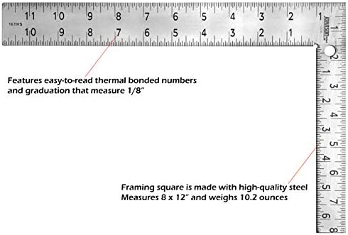 Johnson Level & Tool CS10 Professional Easy-Read Steel Carpenter Square, 8" x 12", Silver, 1 Square