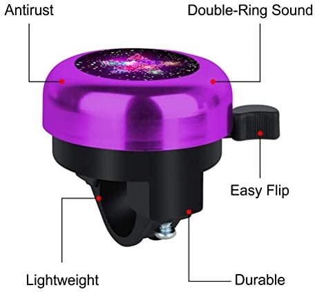 Kids Bike Bell, Aluminum Bicycle Bell for Kids Girls Toddlers Gifts, Cute Clear Sound Children's Bike Accessories Bell Ring, Adjustable Size Lovely Bike Horn Purple
