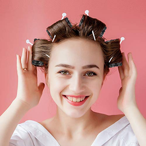 20 Pieces Hair Styling Brush Roller Hair Curler Roller Hair Mesh Roller and 20 Pieces Plastic Roller Picks for Women Girls Hair Styling (2.5 x 1.4 Inch,Black)