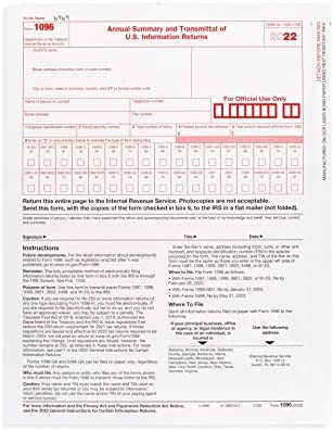1096 Transmittal 2022 Tax Forms, 25 Pack of 1096 Summary Laser Forms, Compatible with QuickBooks and Accounting Software