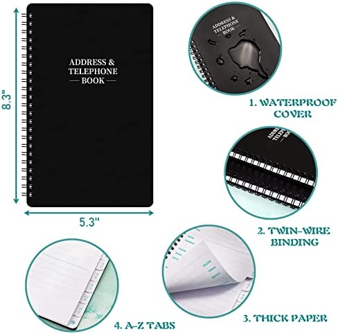 Address Book - Telephone and Address Book with Alphabetical Tabs, 5.3'' x 8.3'', Contact Book with Phone Numbers, Addresses, Birthday, Password, Anniversaries, Website Logins, Note Pages
