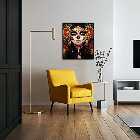 Paint by Number for Adults, CAYUDEN 16" x 20" Acrylic Paint by Numbers for Adults Beginner Kids Skull Painting by Number Kit on Canvas with 3 Brushes on Canvas Watercolor Adult Paint by Numbers Kits