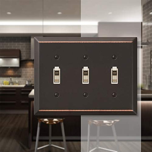 AMERELLE 163TTTDB Traditional Steel Wallplate with 3 Toggle, Aged, Triple, Oil Rubbed Bronze