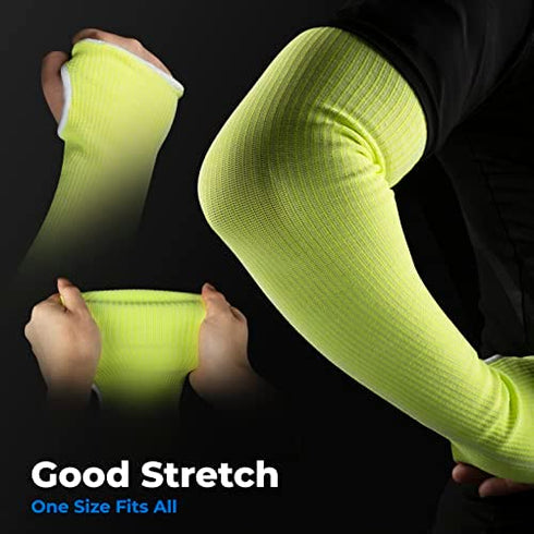 OriStout Kevlar-Sleeves with Thumb Hole, Cut Resistant Gardening Sleeves, Protective Arm Sleeves for Yard Work, Welding, Kitchen, Arm Guards for Biting, Pet Grooming, Green, 1 Pair