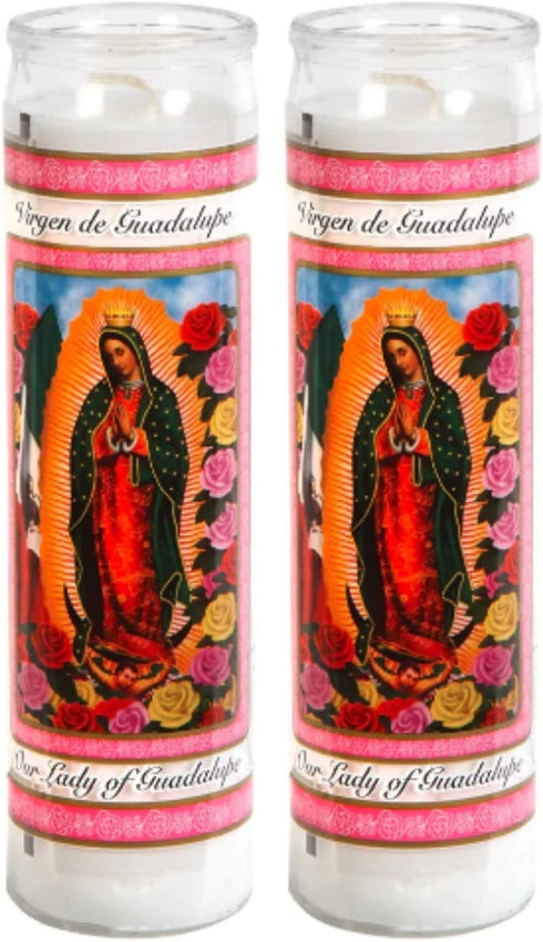 greenbier Prayer Candles - Lady of Guadalupe Candle (2 Pc) Great for Sanctuary Vigils and Prayers - Unscented Glass Candle Set - Jar Candles - Devotional Spiritual Religious Church Cemeteries