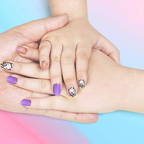 144pcs False Nails Press on Nails for Kids - Self-Adhesive Unicorn Short Fake Artificial Full Cover Nail Art Kits Transation with Nail Glue Tabs for Girls Children