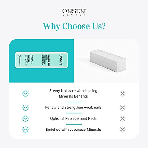 Onsen Secret Nail Buffer Block Replacement Pads - 3 Way Buffing Block Smooth Shine Natural Nail Buffing Pads w/ 3 Sides Coarse, Soft, Silky, Nail Buffer Replacement Pads Only - 4 Combo Pads - 1 Pack