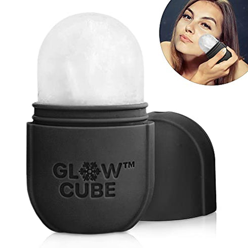 Glow Cube Ice Roller For Face Eyes and Neck To Brighten Skin & Enhance Your Natural Glow/Reusable Facial Treatment to Tighten & Tone Skin & De-Puff The Eye Area (Black)