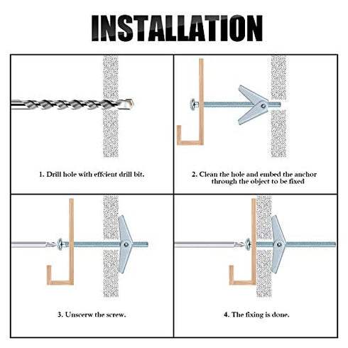 Sutemribor 1/8X2-Inch Toggle Bolt and Wing Nut for Hanging Heavy Items on Drywall, 50 Pack