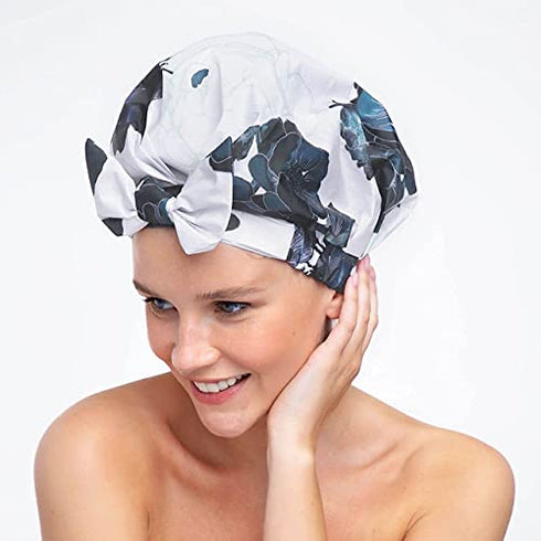 Kitsch Luxury Reusable Shower Cap for Women - Waterproof & Stylish Bonnet for Curly Hair & Long Hair - One Size Fits Most Shower Caps with Anti Slip Silicon Grip | Hair Cap for Shower (Floral)