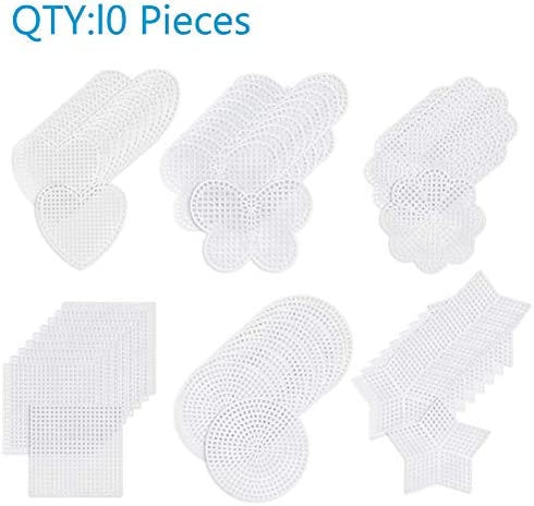 Pllieay 60 Pieces Mesh Plastic Canvas Kit Including 6 Shapes 3 Inch Clear Plastic Canvas, 12 Colors Acrylic Yarn and Tools for Embroidery Plastic Canvas Craft, Knit and Crochet Projects