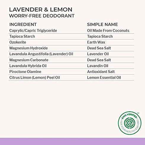 Each & Every Natural Aluminum-Free Deodorant for Sensitive Skin with Essential Oils, Plant-Based Packaging, Lavender & Lemon, 2.5 Oz.