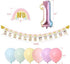Rainbow Photo Banners kit, Pastel Rainbow 12 Months First Birthday Garland Unicorn Balloons Arch For Baby Girls 1st Birthday Party Decorations