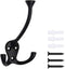 HARPOON 5 Pack Heavy Duty Three Flared Prongs Coat Hooks, Wall Mounted with 15 Screws, Retro Tri-Hook, Utility Hooks for Scarf, Bag, Towel, Key, Cap, Cup, Hat (Black)