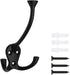 HARPOON 5 Pack Heavy Duty Three Flared Prongs Coat Hooks, Wall Mounted with 15 Screws, Retro Tri-Hook, Utility Hooks for Scarf, Bag, Towel, Key, Cap, Cup, Hat (Black)