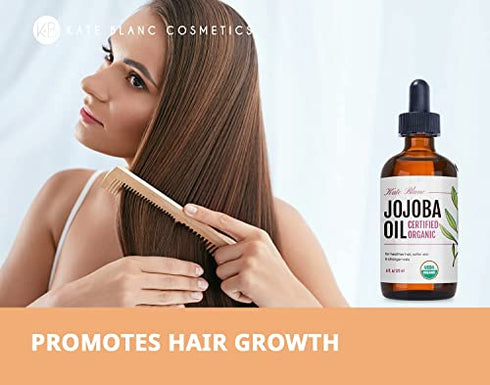 Kate Blanc Cosmetics Jojoba Oil for Hair Growth, Skin, & Face (2oz) Jojoba Oil Organic Facial Oil for Gua Sha Massage. 100% Pure & Natural Organic Hair Oil. Moisturize Nails, Ear, Scalps, Cuticles