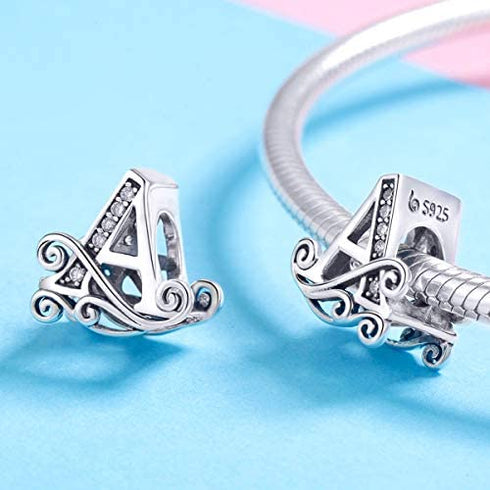 BETTY&SARAH 925 Sterling Silver Letter Charms for Pandora Bracelets Alphabet Initial Beads Jewelry Gift for Women