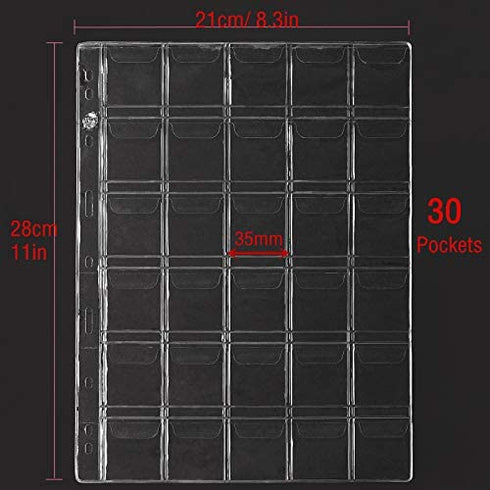 Ettonsun 10 Sheets 30-Pocket Coin Collecting Binders Pages, Coin Collection Supplies Coin Holder Pocket Inserts Collecting Sleeves for Most Coin Collection Album