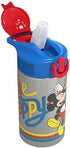 Zak Designs Disney 18/8 Single Wall Stainless Steel Kids Water Bottle with Flip-up Straw Spout and Locking Spout Cover, Durable Cup Stays Clean for Sports or Travel (15.5oz, Non-BPA, Mickey Mouse)