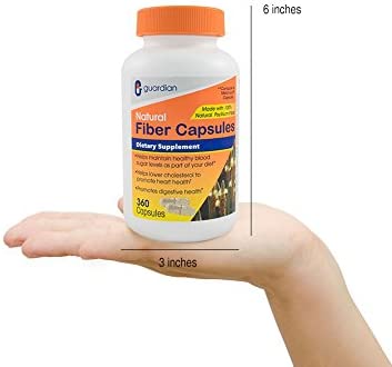 Guardian Fiber Capsules, Natural Psyllium Husk Supplement, 360 Count (520mg per Capsule), Fiber Pills