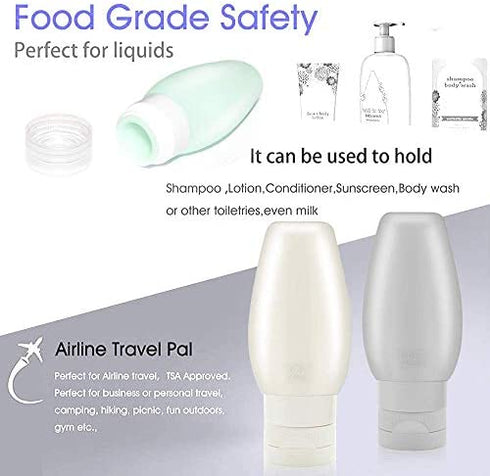 Portable Travel Bottles Set, Uerstar Leak Proof Squeezable Silicon Tubes Travel Size Toiletries Containers, TSA Carry On Approved Refillable Travel Accessories for Shampoo Liquids 6 Pack (3 fl. oz)