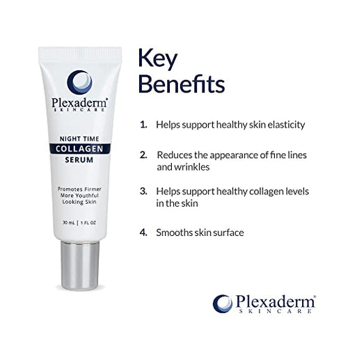 Plexaderm 15 mL Night Time Collagen Serum for Firmer, Fuller, more Youthful Looking Skin, Anti-Aging Collagen & Peptide Serum, Best Collagen Serum for Women & Men, Paraben-Free, Developed in the USA