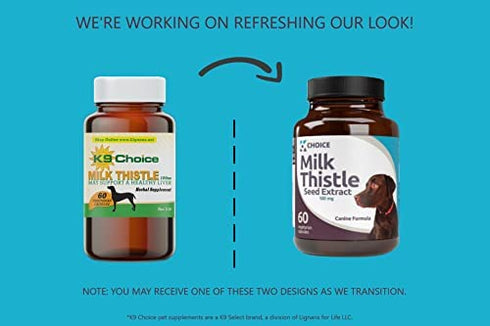 K9 Choice Milk Thistle for Dogs - 60, 100 mg Capsules - Promotes Liver Healthy Function for Dogs