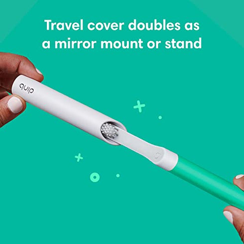 Quip Adult Electric Toothbrush - Sonic Toothbrush with Travel Cover & Mirror Mount, Soft Bristles, Timer, and Plastic Handle - Green
