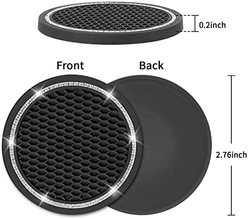 Car Coasters, 4 Pack Universal Vehicle Bling Car Coaster, COCASES Crystal Rhinestone Coaster For Cup Holders, Car Interior Accessories 2.75'' Silicone Anti Slip Car Coasters For Women ( Black )