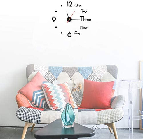 10-20 Inch DIY Wall Clock 3D Frameless Silent Non Ticking, Black Round Battery Operated Modern Wall Clocks for Living Room Bedroom Office Home and Kitchen