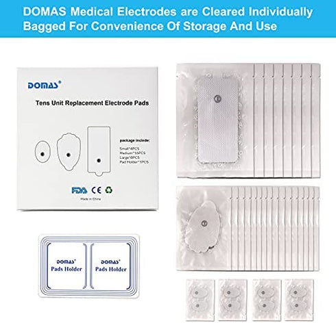 DOMAS 28 Pcs TENS Unit Replacement Pads Premium Reusable Electrode Pads?Snap On 3.5MM),Self Adhesive Electro Therapy Patches for Electrical Stimulation,Non Irritating Stim Pads Design