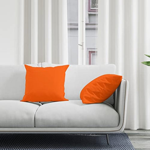 Encasa Homes Throw Pillow Cover 2pc Set - Orange - 20 x 20 inch Solid Dyed Cotton Canvas Square Accent Decorative Cushion Case for Couch Sofa Chair Bed & Home, Only Covers