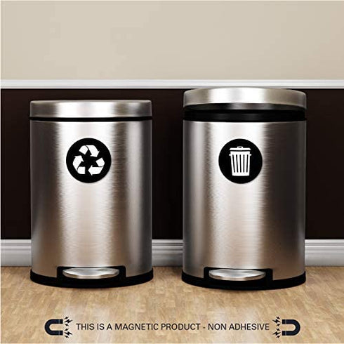 Recycle and Trash Logo Magnetic Sticker 4in x 4in - Organize Trash - for Metal cans, containers and Bins - Home or Office - Premium Magnet (Small, Black - Magnetic)