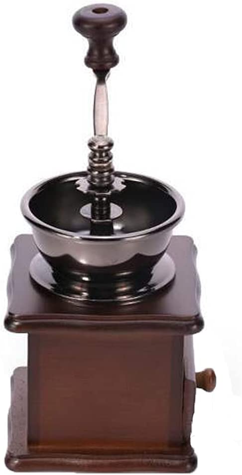 A + kitchen Wooden Manual Coffee Grinder Vintage Style Hand Coffee Mill Burr Coffee Grinder with Ceramic Hand Crank+Wooden Manual Coffee Grinder Cleaning Brush, Brown, 20 x 9.5 x 16.5 cm (A3329)