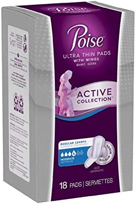 Poise Ultra Thin Pads with Wings Active Collection (Moderate - 18 Pads)