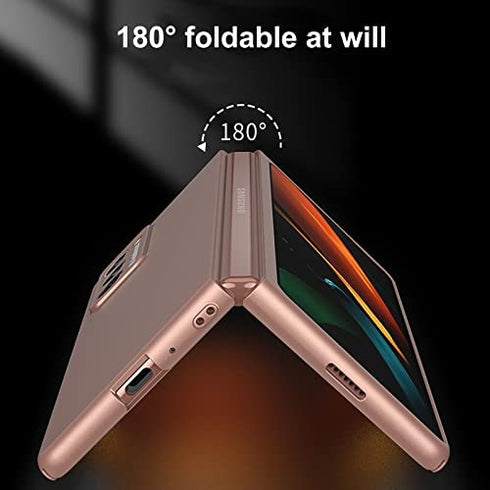 Case for Samsung Galaxy Z Fold 2 5G,Case with Glass Tempered Film,Ultra-Thin Anti-Knock Combination Film Hard Matte Cover (Rose Gold)